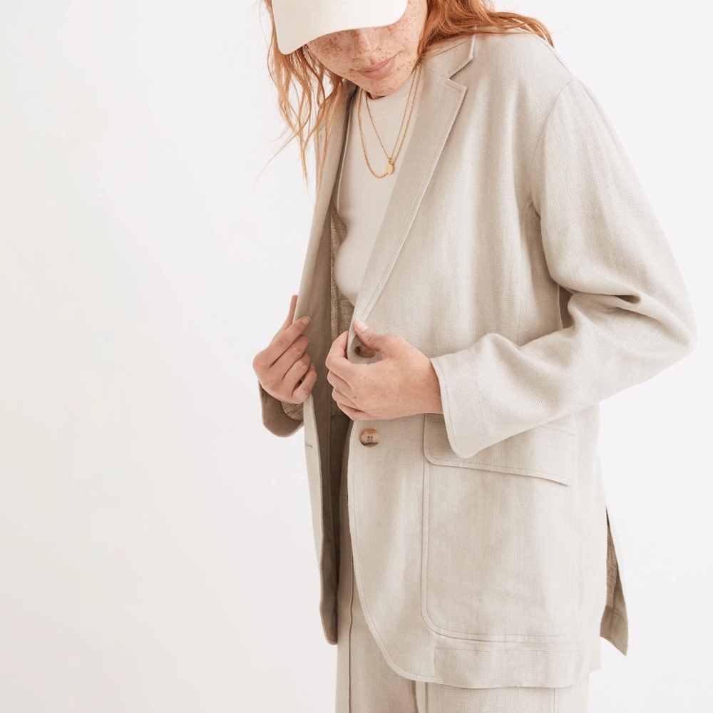 Madewell Breezewoven‎ Larsen Linen Blend Blazer in Ashen Sage